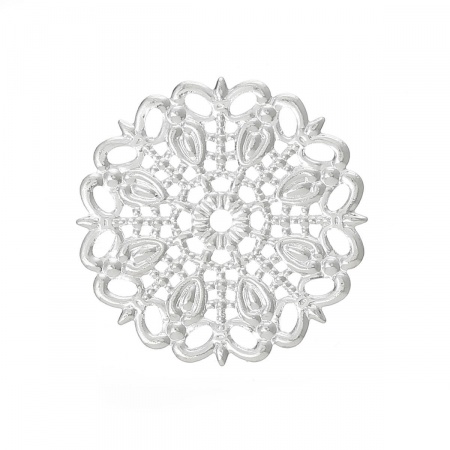 3 PCs Brass Filigree Stamping Embellishments Round Silver Plated 25mm x 25mm