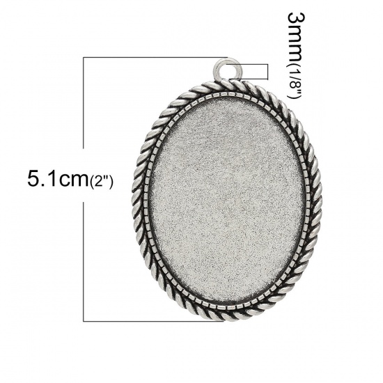 Picture of Zinc Based Alloy Cabochon Setting Pendants Oval Antique Silver Color (Fits 4cm x 3cm) 5.1cm x 3.7cm, 10 PCs