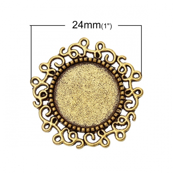 Immagine di Lega di Zinco Cabochon per Abbellimento Tondo Oro Antico Basi per Cabochon Nulla Disegno 24mm x 24mm, 50 Pz