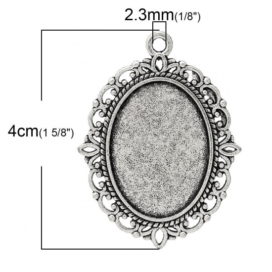 Picture of Zinc Based Alloy Cabochon Setting Pendants Oval Antique Silver Color (Fits 25mm x 18mm) 4cm x 3cm, 30 PCs