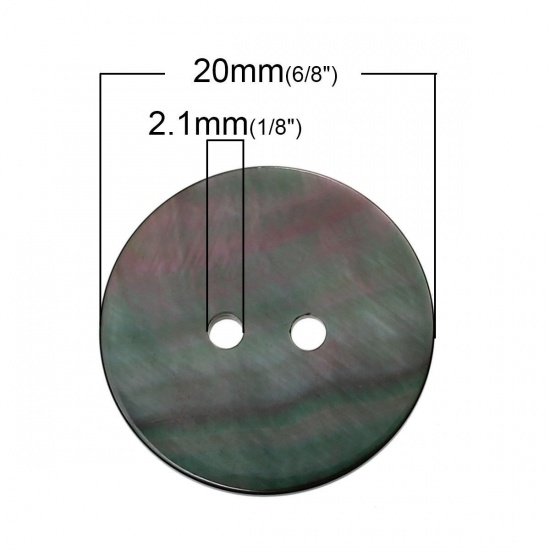 Picture of Natural Shell Sewing Button Scrapbooking 2 Holes Round AB Color  20mm( 6/8") Dia, 10 PCs