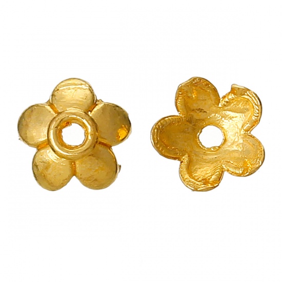 Image de Coupelles en Alliage de Zinc Forme Fleur Doré 6mm x 6mm(Perle Appariée 8mm), 1000 Pcs