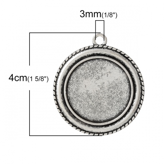 Immagine di Lega di Zinco Charm Ciondoli Tondo Argento Antico Basi per Cabochon Addetti 25mm 4cm x 3.5cm, 20 Pz