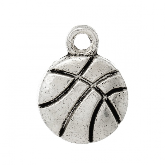 Immagine di Lega di Zinco Sport Ciondoli Pallacanestro Argento Antico 14mm x 11mm , 100 Pz