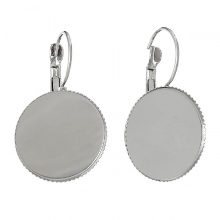 Brass Clip On Earring Cabochon Settings Round Silver Tone (Fits 20mm Dia.) 33mm(1 2/8") x 21mm( 7/8"), Post/ Wire Size: (20 gauge), 2 PCs