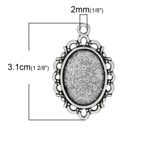 Immagine di Lega di Zinco Charm Ciondoli Ovale Argento Antico Basi per Cabochon Addetti 18mm x 13mm 3.1cm x 20mm, 50 Pz