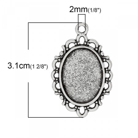 Lega di Zinco Charm Ciondoli Ovale Argento Antico Basi per Cabochon Addetti 18mm x 13mm 3.1cm x 20mm, 50 Pz