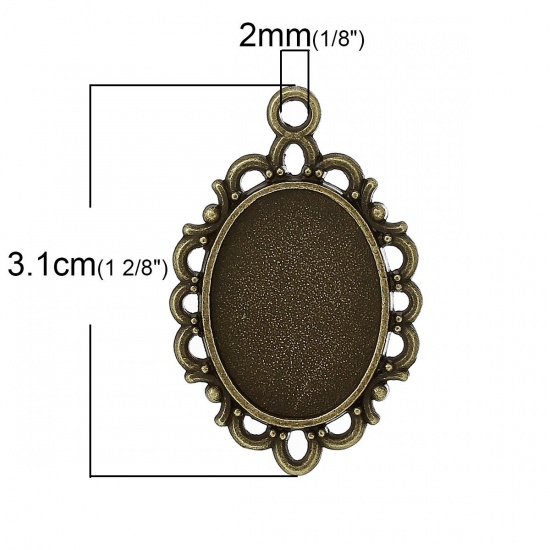 Image de Pendentif en Alliage de Zinc Ovale Bronze Antique (Convenable à Cabochon 18mm x 13mm ) 31mm x 20mm, 50 PCs