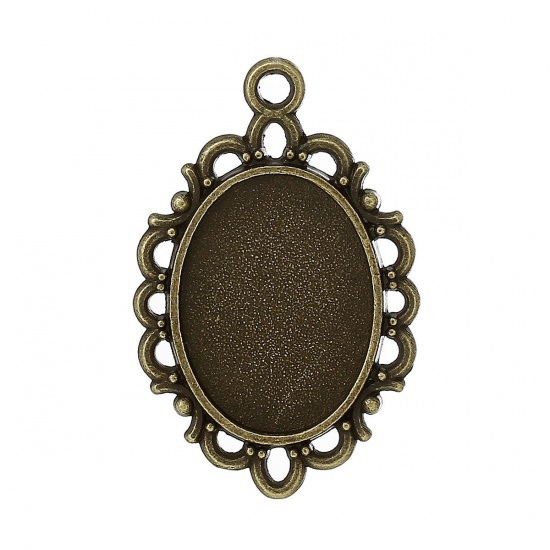 Image de Pendentif en Alliage de Zinc Ovale Bronze Antique (Convenable à Cabochon 18mm x 13mm ) 31mm x 20mm, 50 PCs