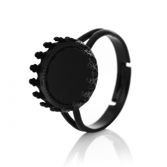 Picture of Brass Adjustable Cabochon Settings Rings Round Black (Fits 12mm Dia) 16.7mm( 5/8")(US Size 6.25), 10 PCs