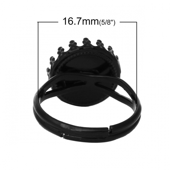 Picture of Brass Adjustable Cabochon Settings Rings Round Black (Fits 12mm Dia) 16.7mm( 5/8")(US Size 6.25), 10 PCs