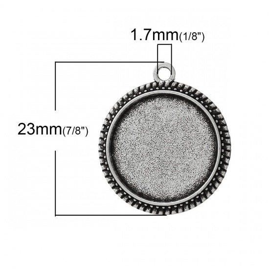 亜鉛合金 レジン セッティング台 ミール皿 ペンダント 円形 銀古美 ( 16mmに合う) 23mm x 20mm、 50 個 の画像