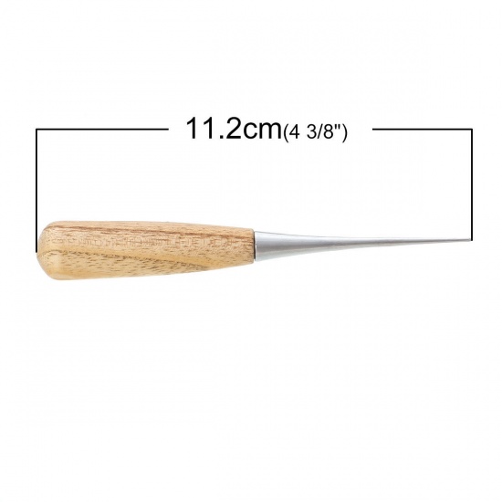 Picture of 304 Stainless Steel Awl Tool Natural Wooden Handle With Protective Cap 11.2cm x1.6cm(4 3/8" x 5/8"), 5 PCs