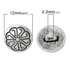 Immagine di Lega di Zinco Gambo Bottone Metallo Bottone Tondo Argento Antico Single hole Fiore Disegno 12mm Dia, 50 Pz