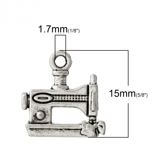 Picture of Zinc Metal Alloy Charm Pendants Sewing Machine Antique Silver Color 15mm( 5/8") x 15mm( 5/8"), 10 PCs