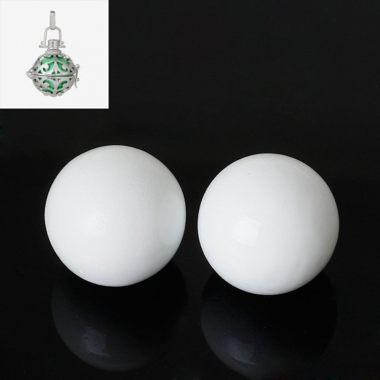 Picture of 3 PCs Brass Harmony Chime Ball Fit Mexican Angel Caller Bola Wish Box Pendants Round White 18mm Dia.