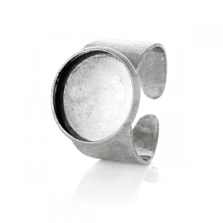 Base Anillos Abiertos Soporta a cabachones No Ajustable Latón de Ronda Plata Antigua (Apta 14mm Dia) 17.9mm(US Size 7.5), 20 Unidades