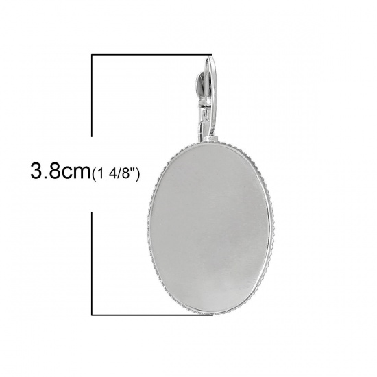 Picture of Brass Clip On Earring Cabochon Settings Oval Silver Tone (Fits 25mm x 18mm) 38mm(1 4/8") x 19mm( 6/8"), Post/ Wire Size: (18 gauge), 20 PCs                                                                                                                   