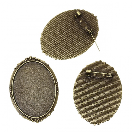 Immagine di Lega di Zinco Spilla Accessori Ovale Tono del Bronzo Basi per Cabochon (Addetti 4cm x 3cm) 4.9cm x 3.5cm, 10 Pz