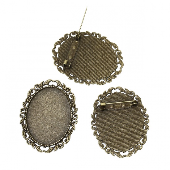 Immagine di Lega di Zinco Spilla Accessori Ovale Tono del Bronzo Basi per Cabochon (Addetti 4cm x 3cm) 5.1cm x 4cm, 5 Pz