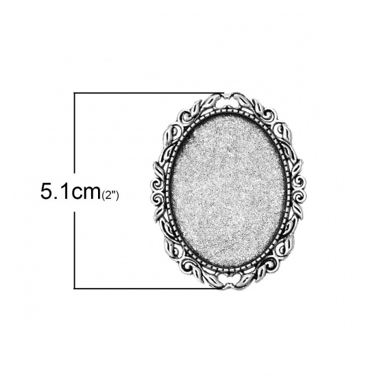 Immagine di Lega di Zinco Spilla Accessori Ovale Argento Antico Basi per Cabochon (Addetti 4cm x 3cm) 5.1cm x 4cm, 5 Pz