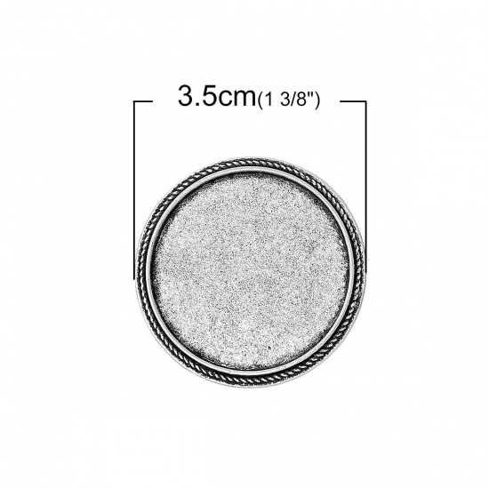 Immagine di Lega di Zinco Spilla Accessori Tondo Argento Antico Basi per Cabochon (Addetti 30mm) 3.5cm, 10 Pz
