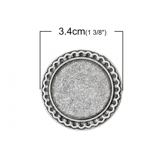 Immagine di Lega di Zinco Spilla Accessori Tondo Argento Antico Basi per Cabochon (Addetti 25mm) 3.4cm, 10 Pz
