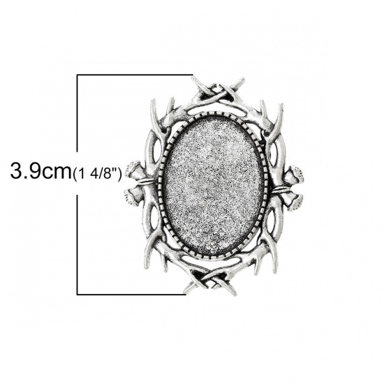 Immagine di Lega di Zinco Spilla Accessori Ovale Argento Antico Basi per Cabochon (Addetti 25mm x 18mm) 3.9cm x 3.2cm, 10 Pz