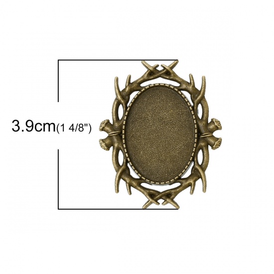 Picture of Zinc Based Alloy Pin Brooches Findings Oval Antique Bronze Branch Carved Cabochon Settings (Fits 25mm x 18mm) 3.9cm(1 4/8") x 3.2cm(1 2/8"), 10 PCs