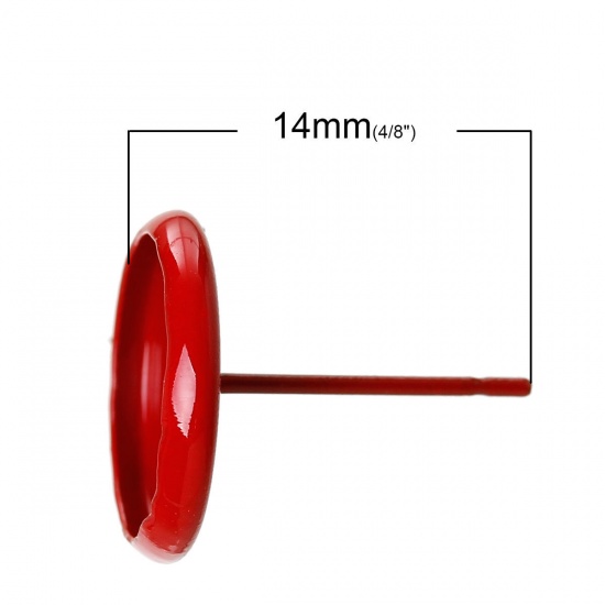 Immagine di Ottone Orecchino Accessori Tondo Rosso Basi per Cabochon Addetti 12mm 14mm x 14mm posta / filo: ( 0.7mm )， 30 Pz                                                                                                                                              