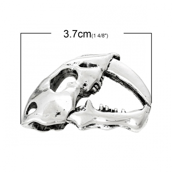Picture of Zinc Based Alloy Pendants Halloween Dinosaur Skull Antique Silver Color 3.7cm x 2.4cm(1 4/8" x 1"), 5 PCs