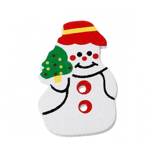 Изображение Шитье Деревянные Пуговицы Рождественский Снеговик Белый С двумя отверстиями 36mm x 24мм, 5 ШТ