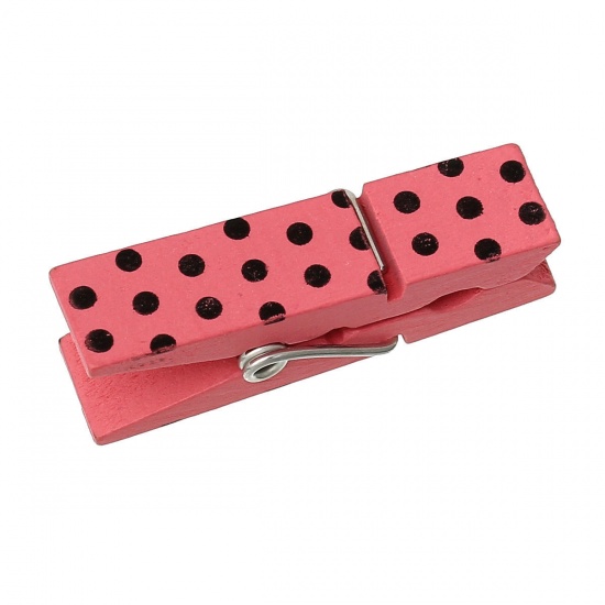 Picture of Wood Photo Paper Clothes Clothespin Clips Note Pegs Watermelon Red Dot Pattern 4.5cm x 1.4cm(1 6/8" x 4/8"), 20 PCs