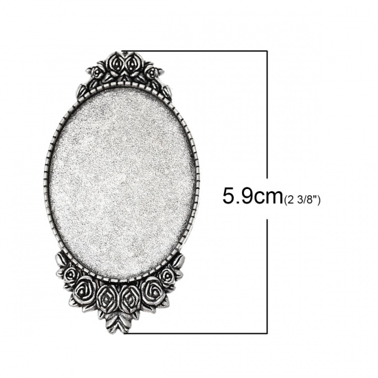 Picture of Zinc Based Alloy Pin Brooches Findings Oval Antique Silver Color Cabochon Settings (Fits 4cm x 3cm) 5.9cm x3.2cm(2 3/8" x1 2/8"), 5 PCs