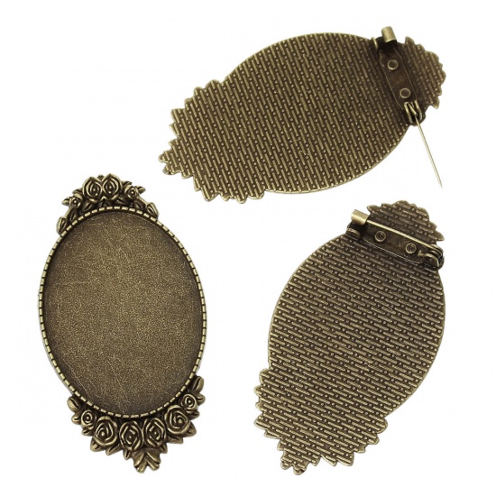 Immagine di Lega di Zinco Spilla Accessori Ovale Tono del Bronzo Basi per Cabochon (Addetti 4cm x 3cm) 5.9cm x 3.2cm, 5 Pz