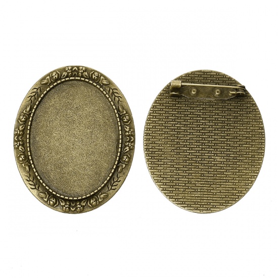 Immagine di Lega di Zinco Spilla Accessori Ovale Tono del Bronzo Basi per Cabochon (Addetti 4cm x 3cm) 5.1cm x 4.1cm, 5 Pz