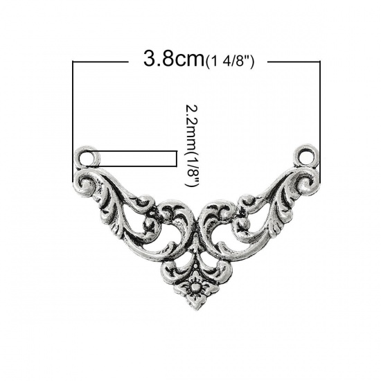 Immagine di Lega di Zinco Connettore Accessori Triangolo Argento Antico Modello Disegno 3.8cm x 27mm, 50 Pz