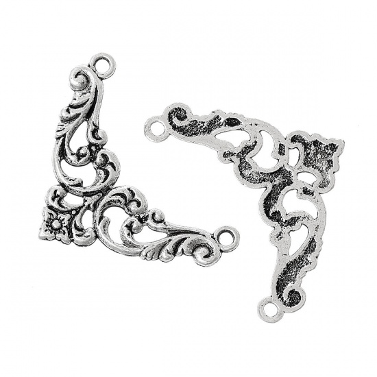 Immagine di Lega di Zinco Connettore Accessori Triangolo Argento Antico Modello Disegno 3.8cm x 27mm, 50 Pz