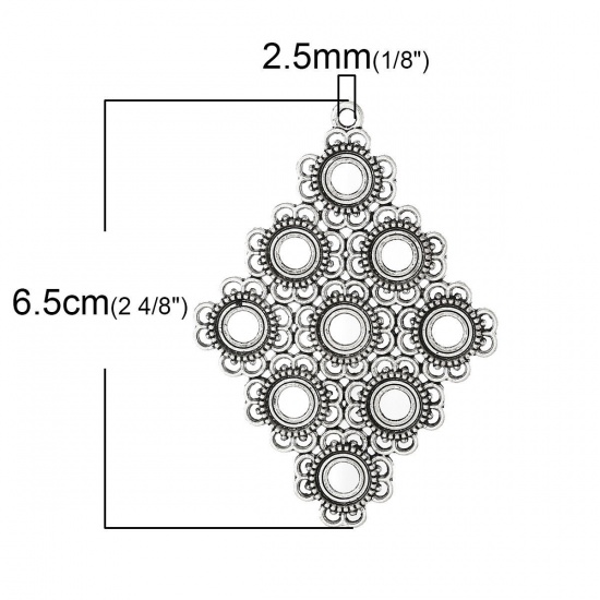 Picture of Zinc Based Alloy Cabochon Setting Pendants Rhombus Antique Silver Color (Fits 8mm Dia) 6.5cm x4.7cm, 10 PCs