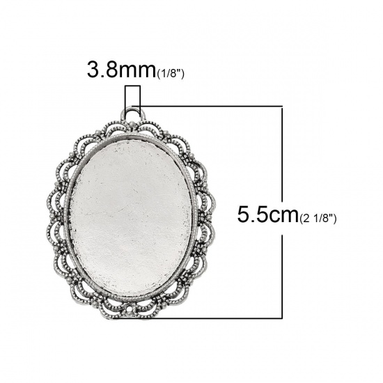Immagine di Lega di Zinco Charm Ciondoli Ovale Argento Antico Basi per Cabochon (Adatto 4cm x 3cm) 5.5cm x 4.1cm, 10 Pz