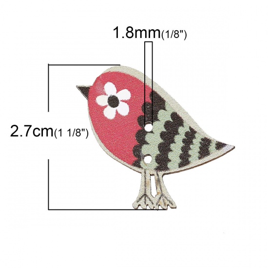 Picture of Wood Sewing Button Scrapbooking Bird Multicolor 2 Holes 30mm(1 1/8") x 27mm(1 1/8"), 50 PCs