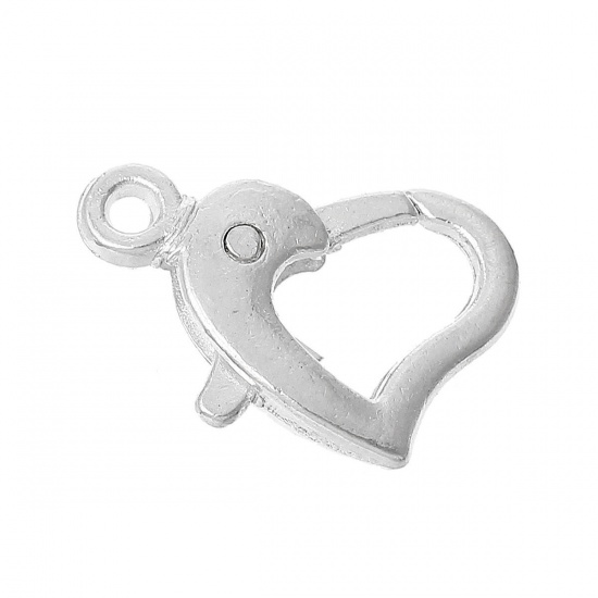 Picture of Zinc Based Alloy Lobster Clasps Heart Silver Plated 14mm x 9mm, 20 PCs