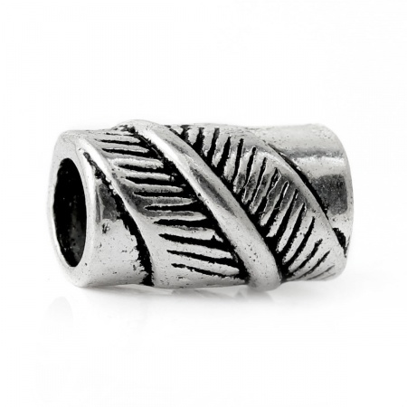 Zinc Based Alloy European Style Large Hole Charm Beads Antique Silver Color Cylinder Leaf 11mm x 7mm, Hole: Approx 4.1mm, 50 PCs