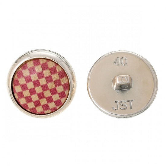 Picture of Plastic & Wood Sewing Shank Buttons Round Multicolor Lattice Pattern 25mm(1") Dia, 20 PCs