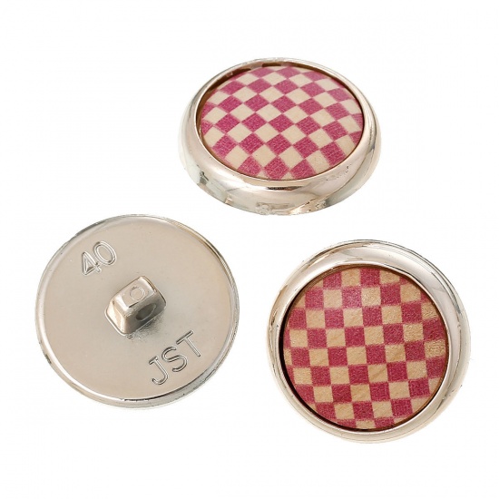Picture of Plastic & Wood Sewing Shank Buttons Round Multicolor Lattice Pattern 25mm(1") Dia, 20 PCs