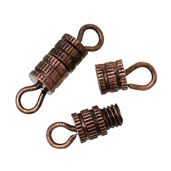 Picture of Brass Cord End Caps Cylinder Screw Antique Copper 14mm(4/8") x 4mm(1/8"), 5 PCs                                                                                                                                                                               