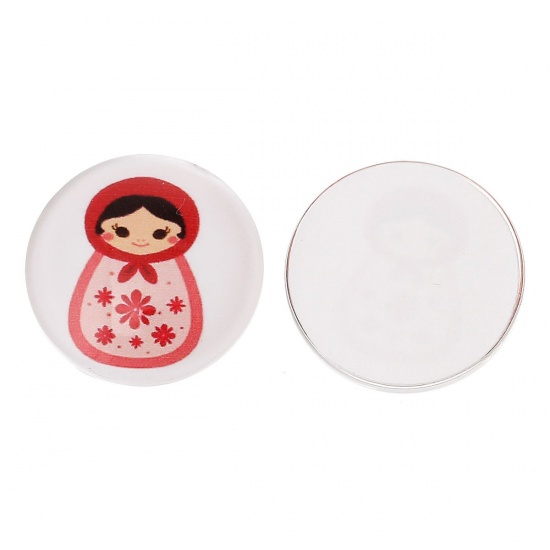Picture of Glass Dome Seals Cabochons Round Flatback Multicolor Doll Pattern 20mm( 6/8") Dia, 2 PCs