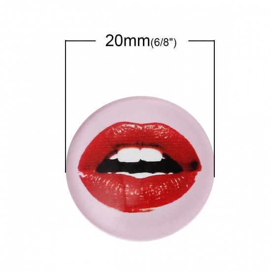 Immagine di Vetro Cupola Cabochon Cabochon per Abbellimento Tondo Flatback Rosso Labbro Disegno 20mm Dia, 2 Pz