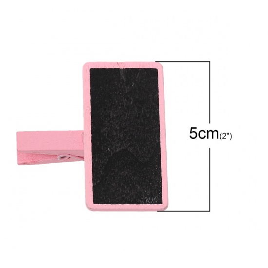 Picture of Wood Photo Paper Clothes Clothespin Clips Note Pegs Pink & Black Rectangle Pattern 5cm x4.8cm(2" x1 7/8"), 20 PCs