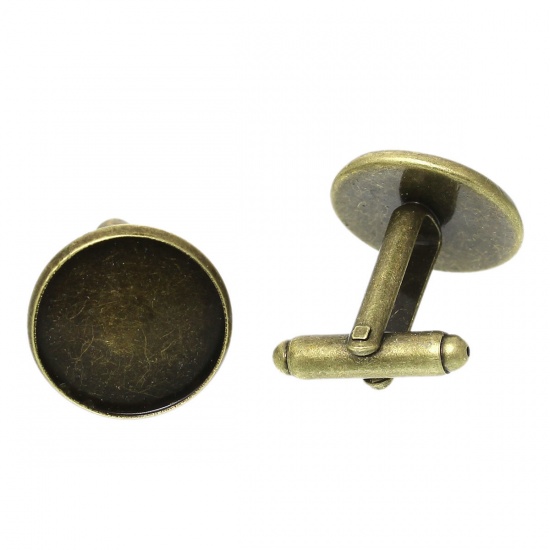 Picture of Brass Cuff Links Round Antique Bronze Cabochon Settings (Fits 16mm Dia) 25mm(1") x 18mm( 6/8"), 10 PCs                                                                                                                                                        